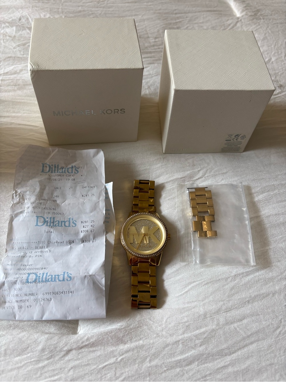 Michael Kors Gold-Tone MK Logo Bracelet Watch